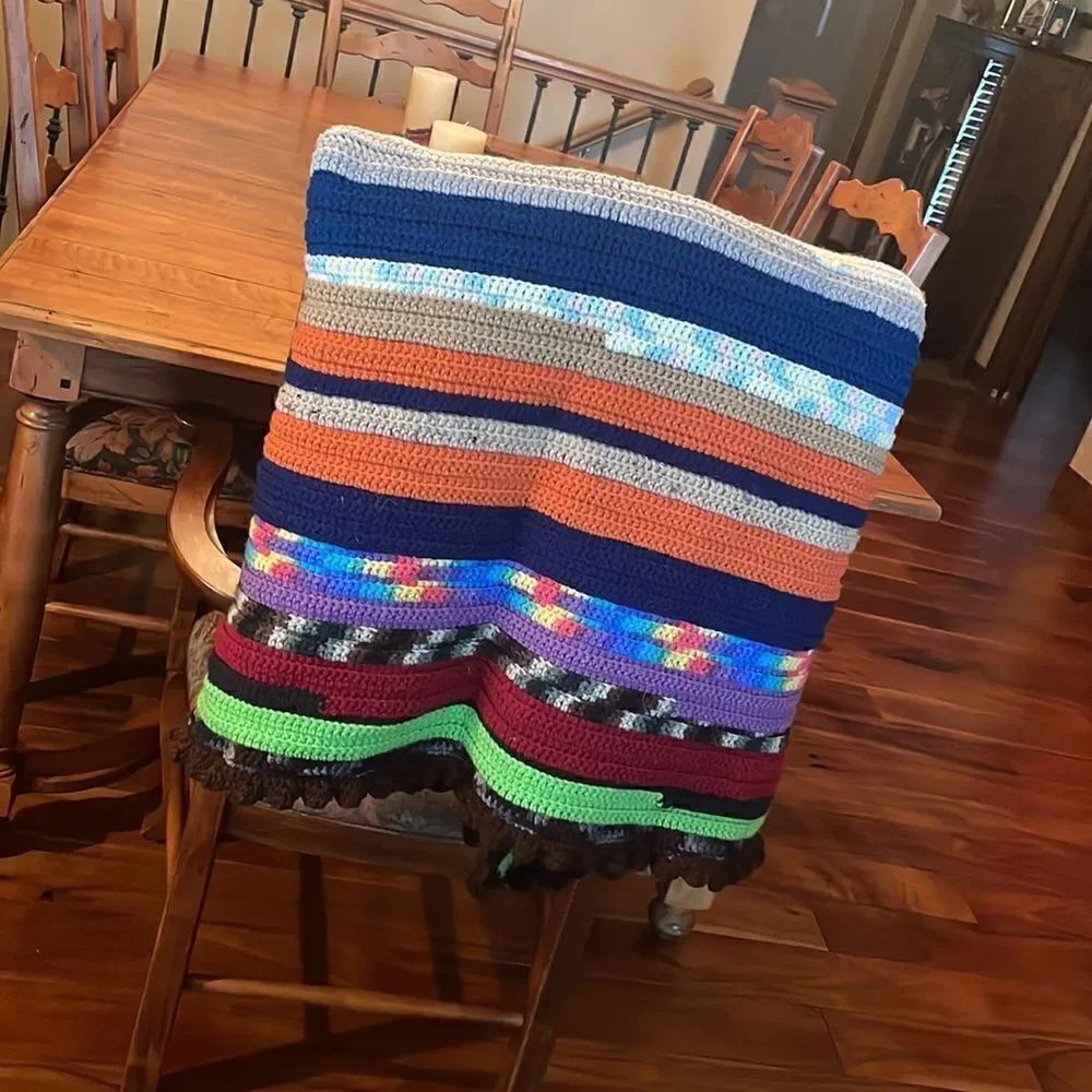 Hand Crocheted Multi-Color Throw - Picture 6 of 7